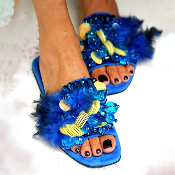 Women's shaggy open toe sandals - Leanarea.chimpone.com 