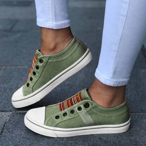 Womens round toe elastic canvas shoes