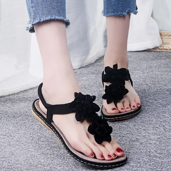Women's open-toe flat sandals with flowers - Leanarea.chimpone.com 