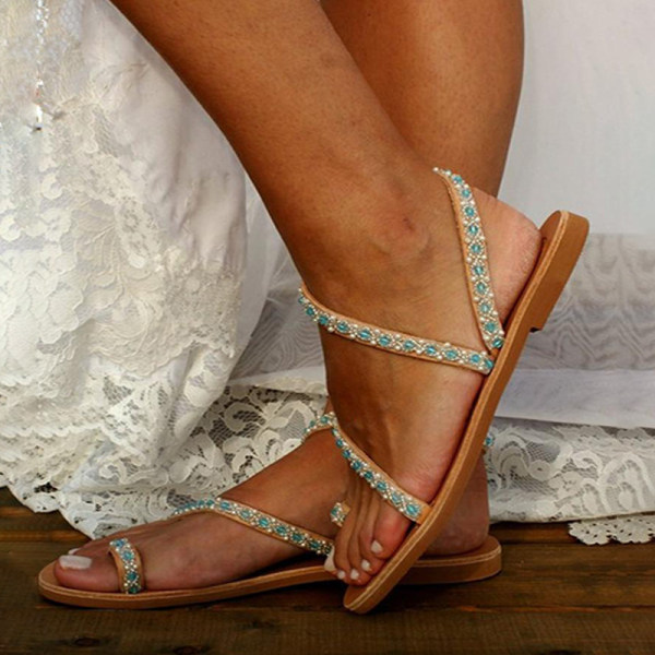 flat leather sandals with pearls