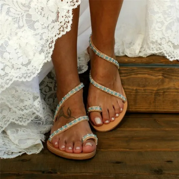 Fashionable flat pearl sandals - Leanarea.chimpone.com 