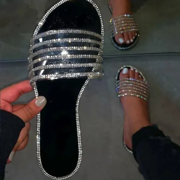 Women's flat slippers with rhinestones - Leanarea.chimpone.com 