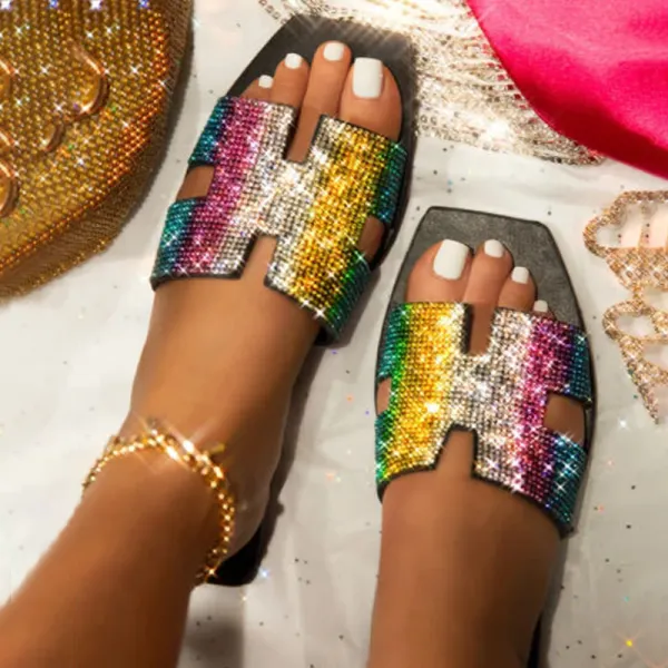 Women's square bottom rhinestone outdoor sandals and slippers - Leanarea.chimpone.com 