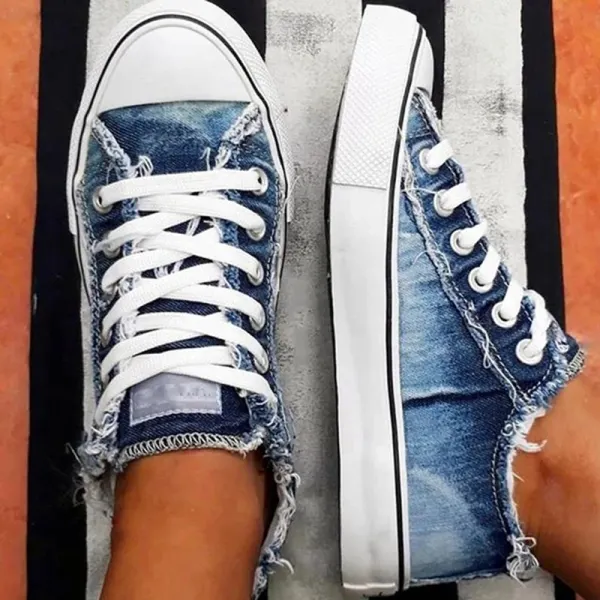Low-top lace-up casual denim canvas shoes - Leanarea.chimpone.com 