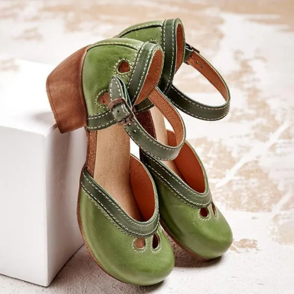 Women's retro block heel sandals - Ondaygirl.com 