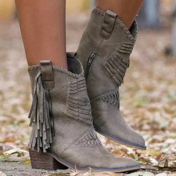 Fashion medium tube thick heel side zipper women's boots - Ondaygirl.com 