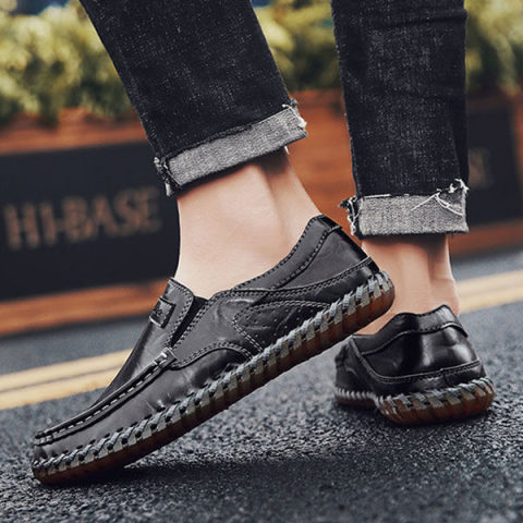 Mens Real Leather Casual Flat Shoes