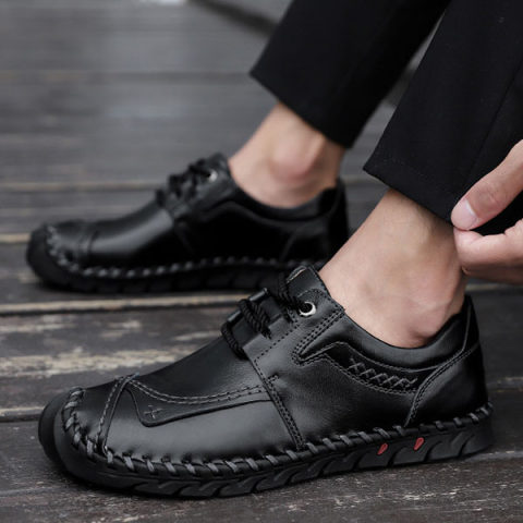 Mens Leather Wear resistant Non slip Flat Shoes