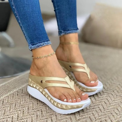 Womens Hollow Casual Wedge Heel Platform Flip Flops