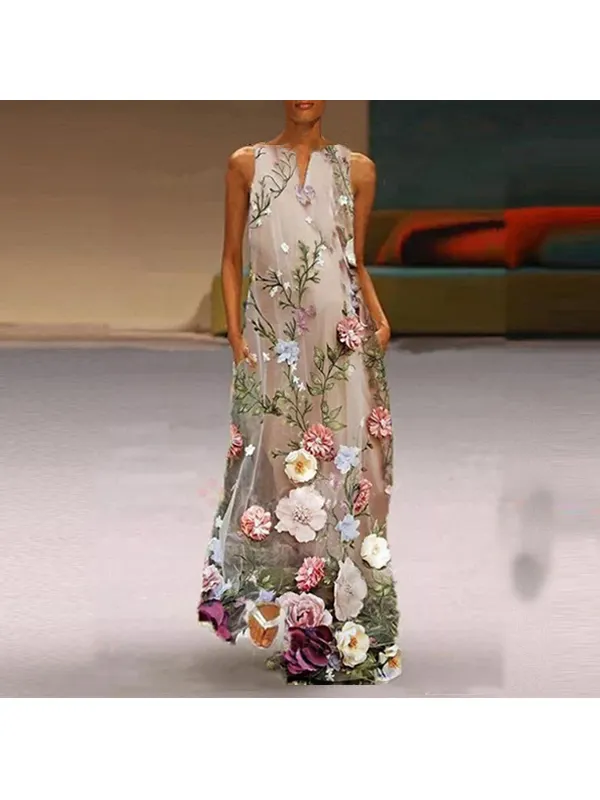 Casual Floral Print V-neck Maxi Dress Women - Cominbuy.com 