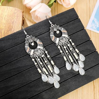 Creative Exaggerated Handmade Rice Beads Tassel Earrings