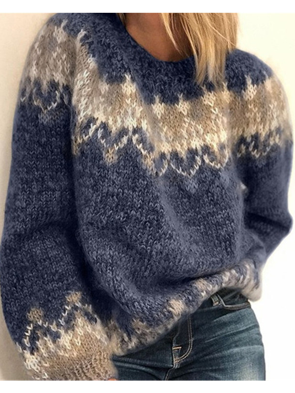 Women's Fashion Long Sleeve Fair Isle Sweater Plus Size Oversized ...