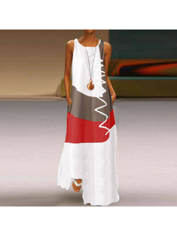 Women's cotton and linen stitching vest sleeveless dress - realyiyi.com