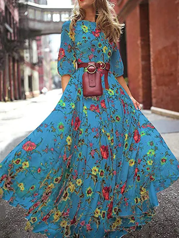 Spring And Summer Print Chiffon Maxi Dress - Funluc.com 