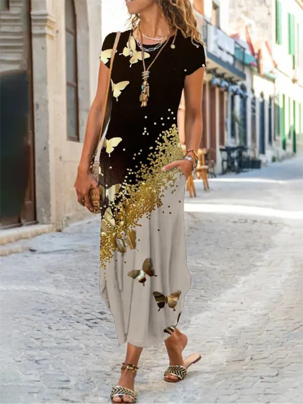 Women Fashion Art Flroal  Butterfly Vintage Boho Holiday Caual Dresses - Minicousa.com 