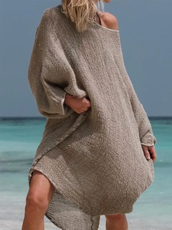 Fashion Casual Cotton And Linen Long Sleeve Dress - Cominbuy.com 