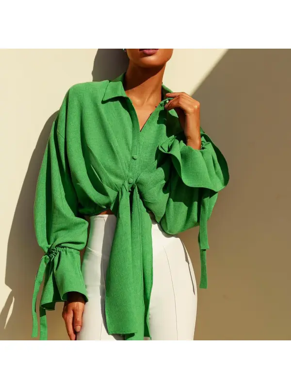 Fashion Solid Color Flared Sleeve Blouse - Machoup.com 