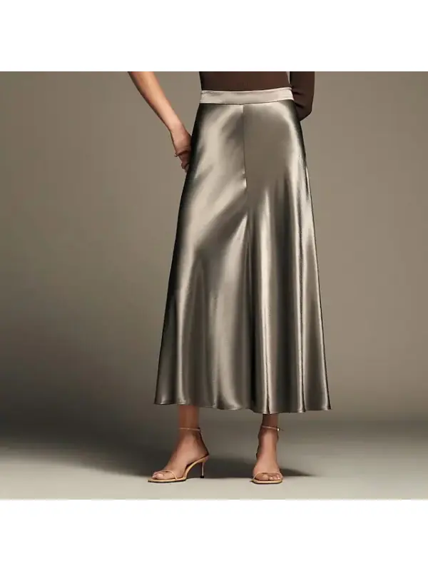 Fashion Solid Color Metallic Luster Skirt - Machoup.com 