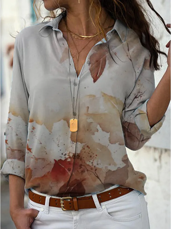Повседневная рубашка с длинными рукавами и лацканами с кленовым листом - Funluc.com 