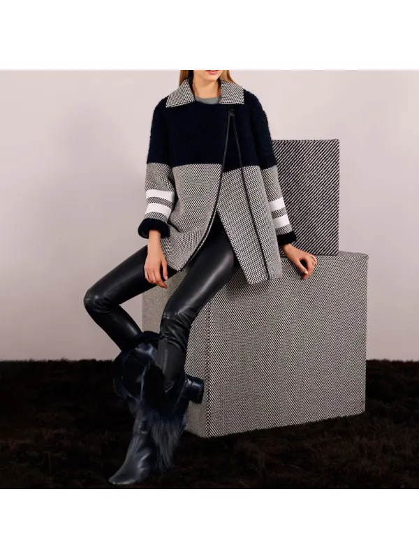Fashion All-match Print Woolen Coat - Anystylish.com 