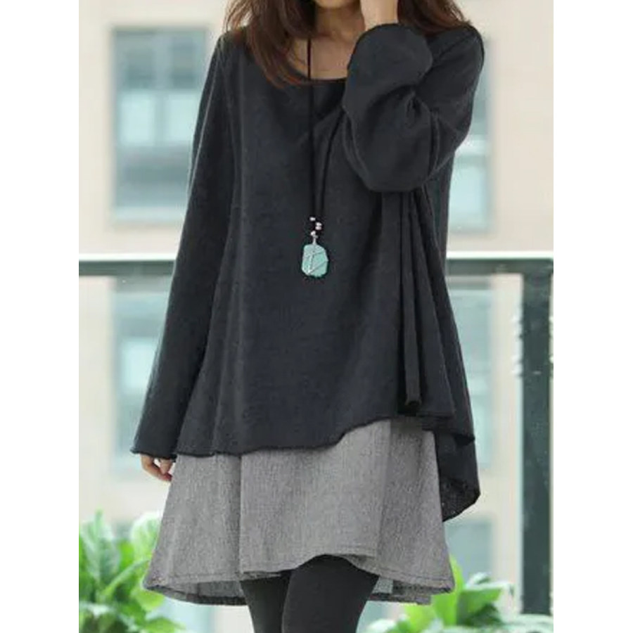 

Casual Solid Color Crew Neck Long Sleeves Shift Dress