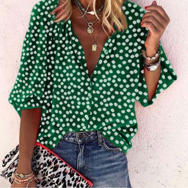 Women's Floral Print 3/4 Sleeve Casual Blouse Top