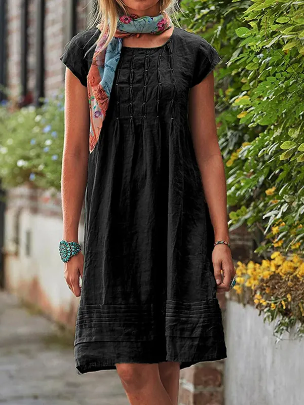 Summer Solid Color Short-sleeved U-neck Loose Dress - Minicousa.com 