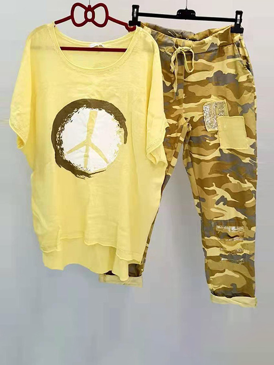 Summer Fashion Camouflage Two piece Suit