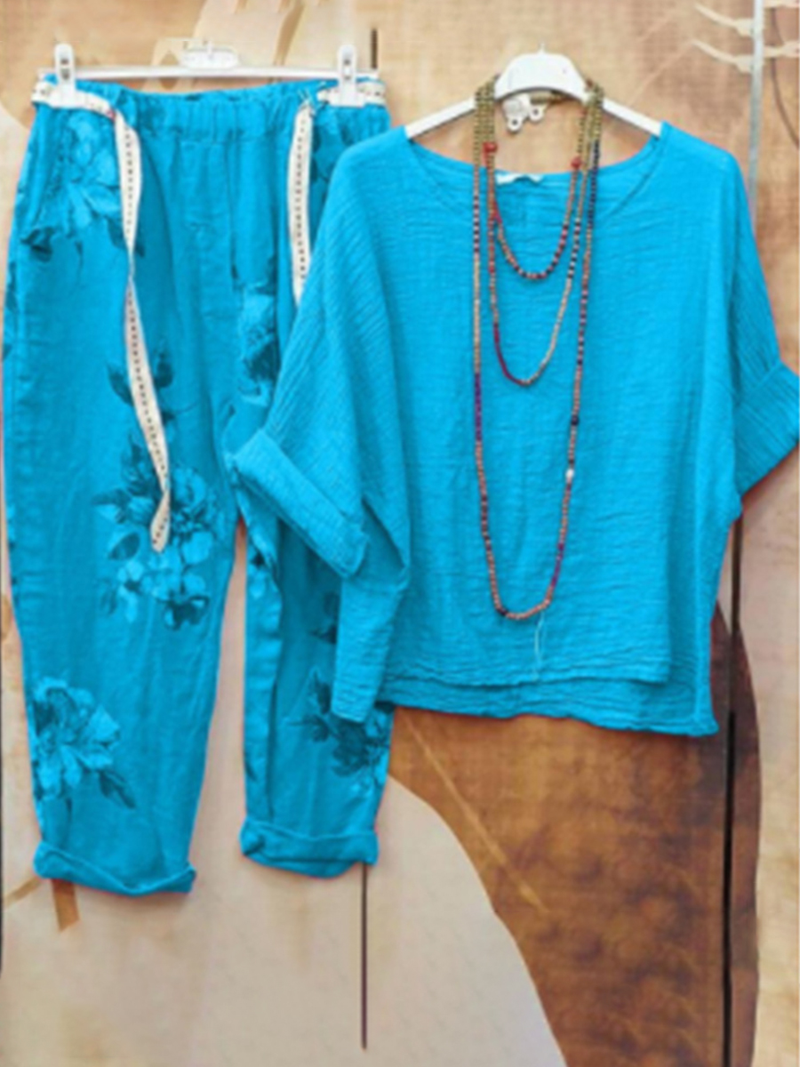 Summer Casual Floral Print Two piece Suit