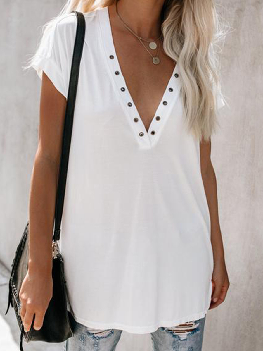 Women's Casual Solid Color Loose Short Sleeve T Shirt
