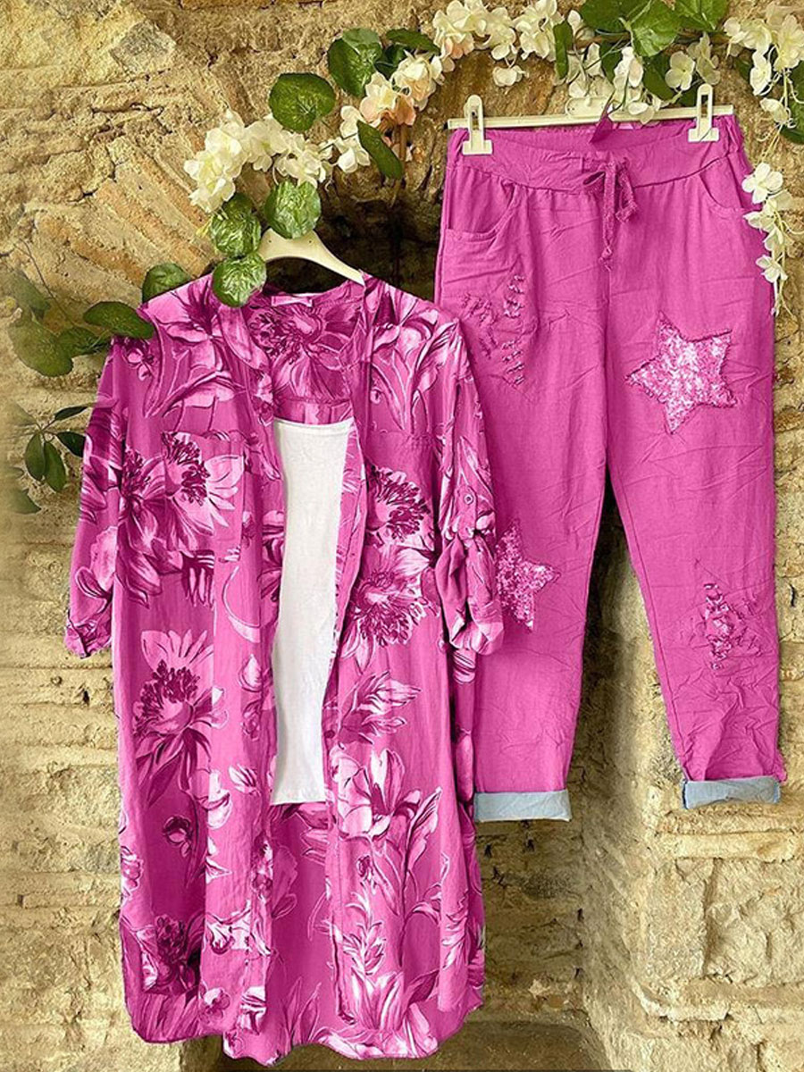 Loose Casual Sun Protection Long Sleeve Floral Print Suit
