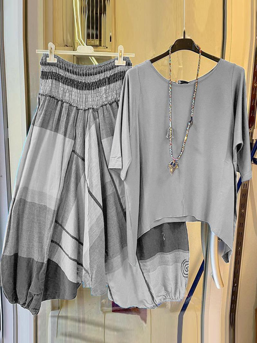 Summer Casual Retro Print Two piece Set