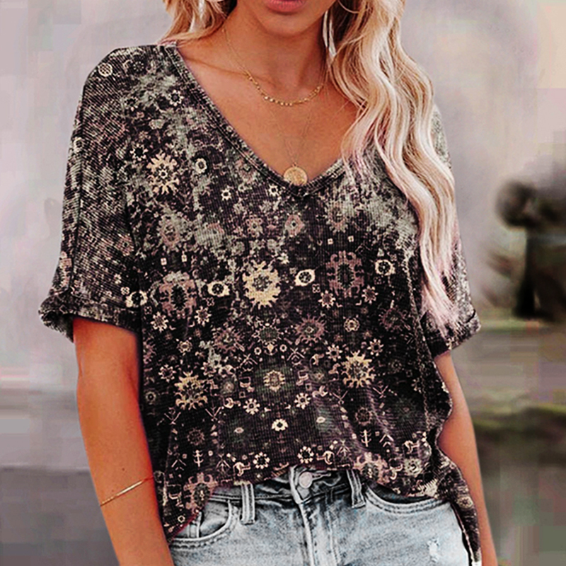 Women's Casual V Neck Print T Shirt