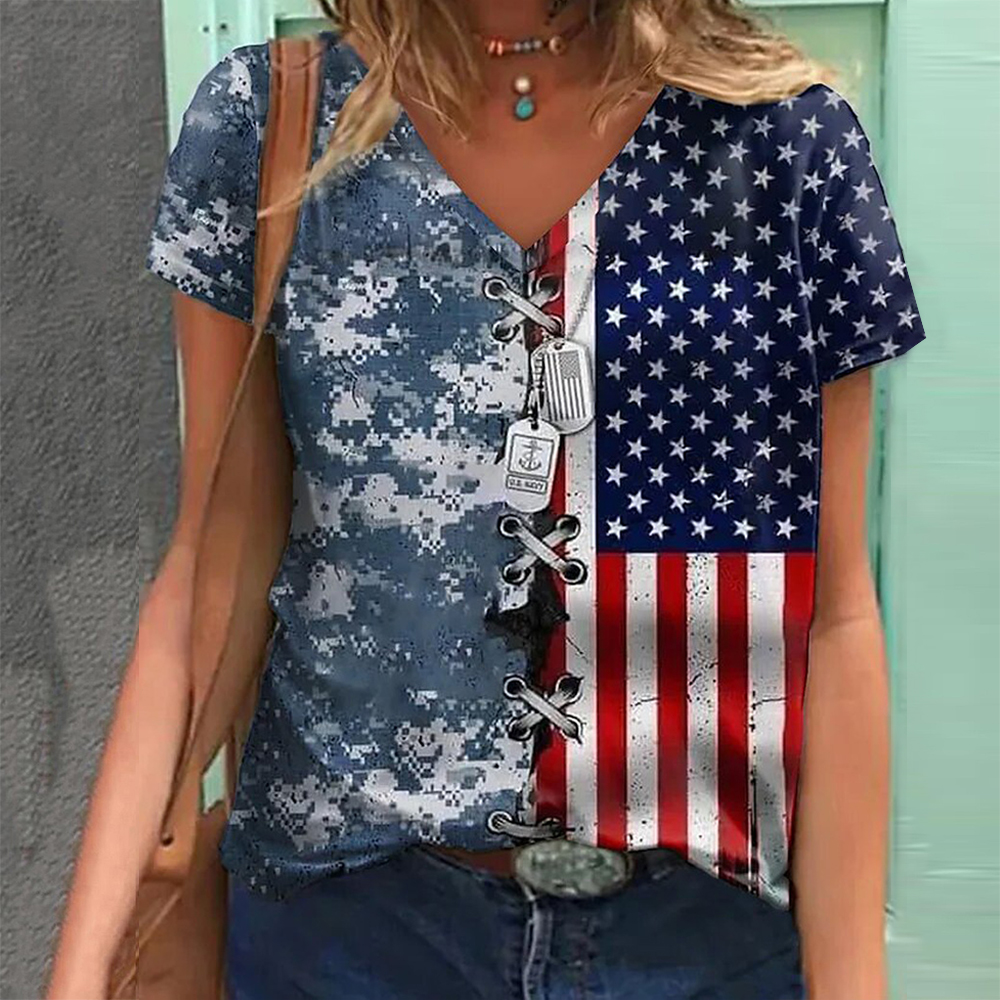 Women's American Flag Print Casual T Shirt