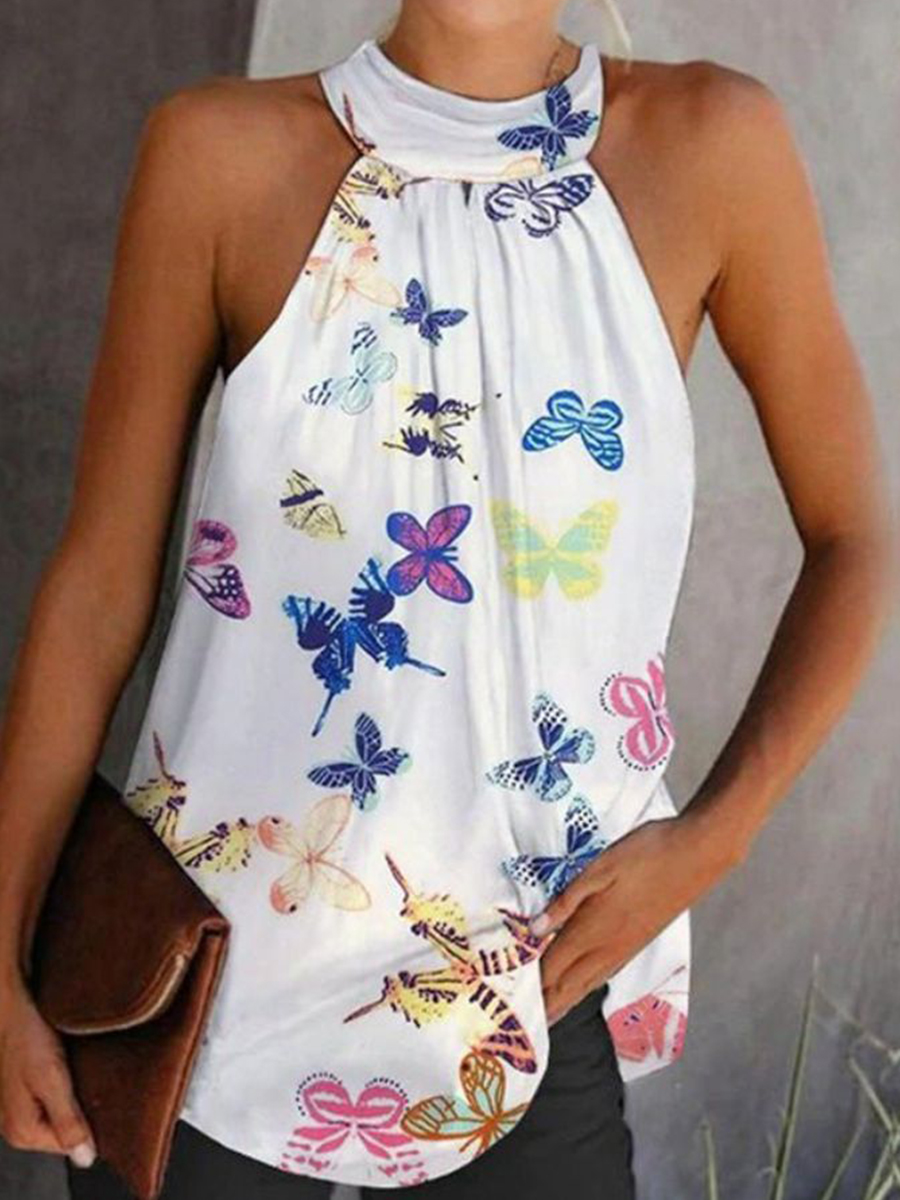 Casual Print Sleeveless Halter Tank Top