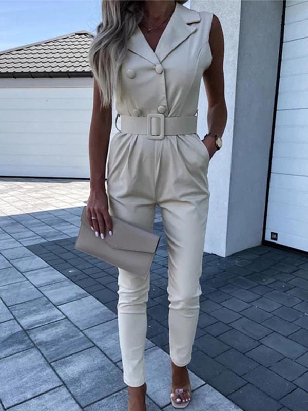 Ladies Elegant Solid Color Slim Fit Jumpsuit