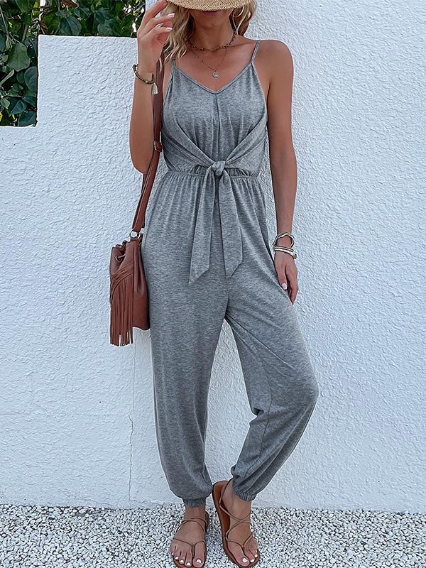 Ladies Elegant Sling Fashion Solid Color Jumpsuit