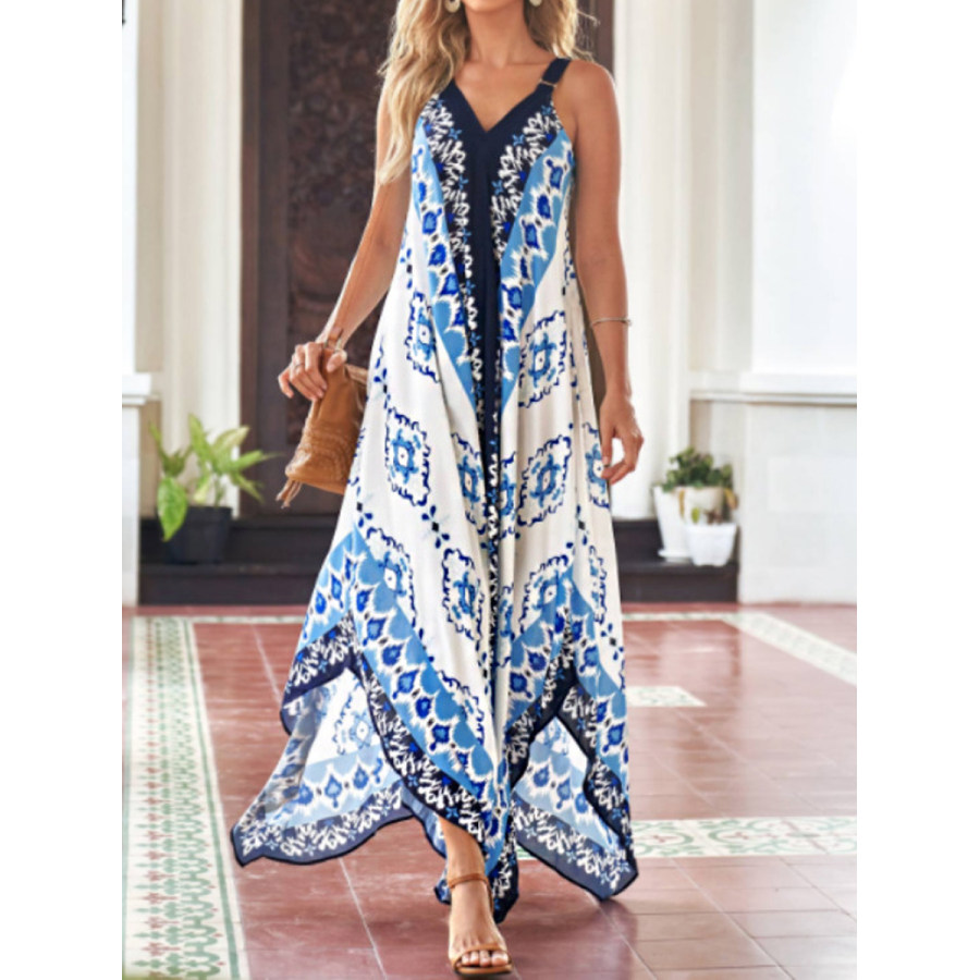 

Casual Ethnic Print V-Neck Sleeveless Maxi Dress