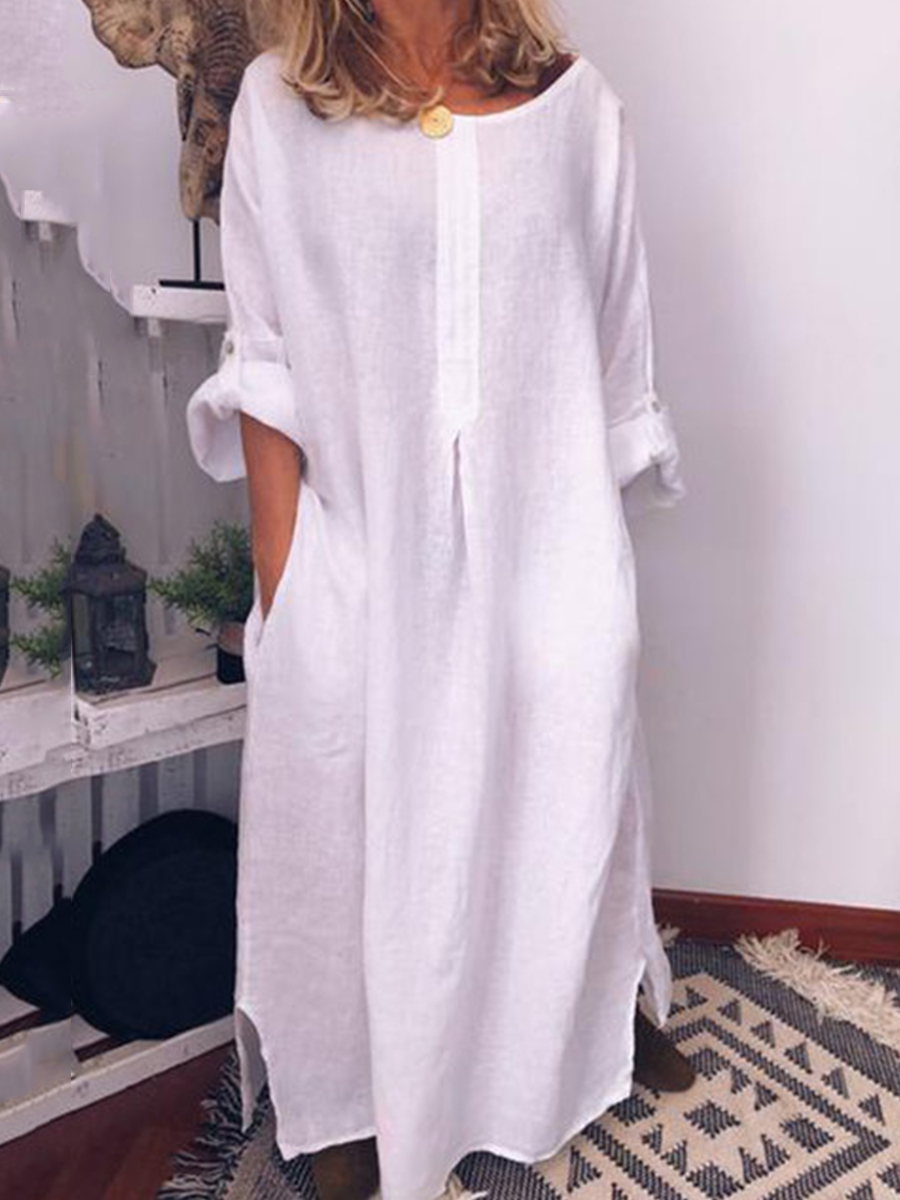 Women Casual Plain Long Sleeve Dress