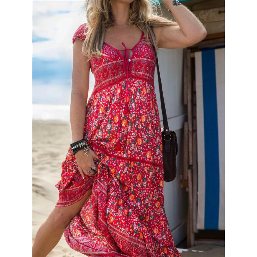 

Damen Western Ethnic Bohemian Print Kleid Strandkleid