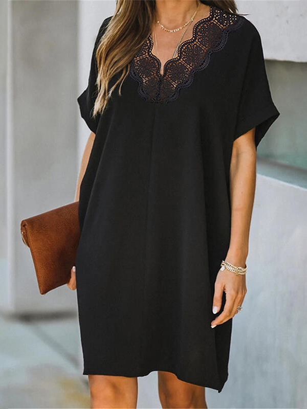 Ladies Elegant Loose Butterfly Cutout Solid Color Dress