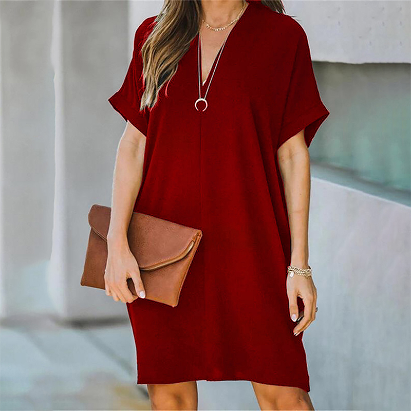 Ladies Elegant Loose Butterfly Cutout Solid Color Dress