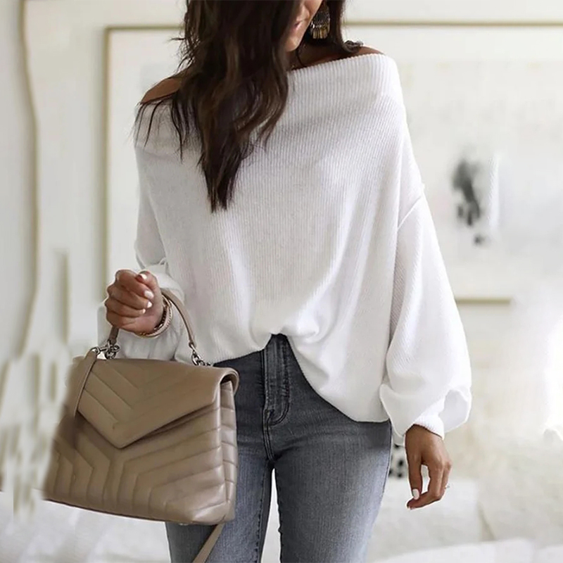 Ladies Fashion Casual One Shoulder Solid Color Top