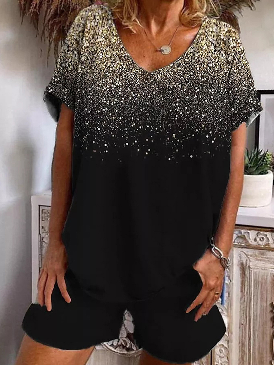 Two piece Printed Short sleeve Suit