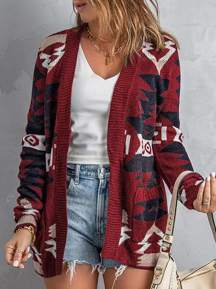 Loose Casual Geometric Print Sweater Cardigan