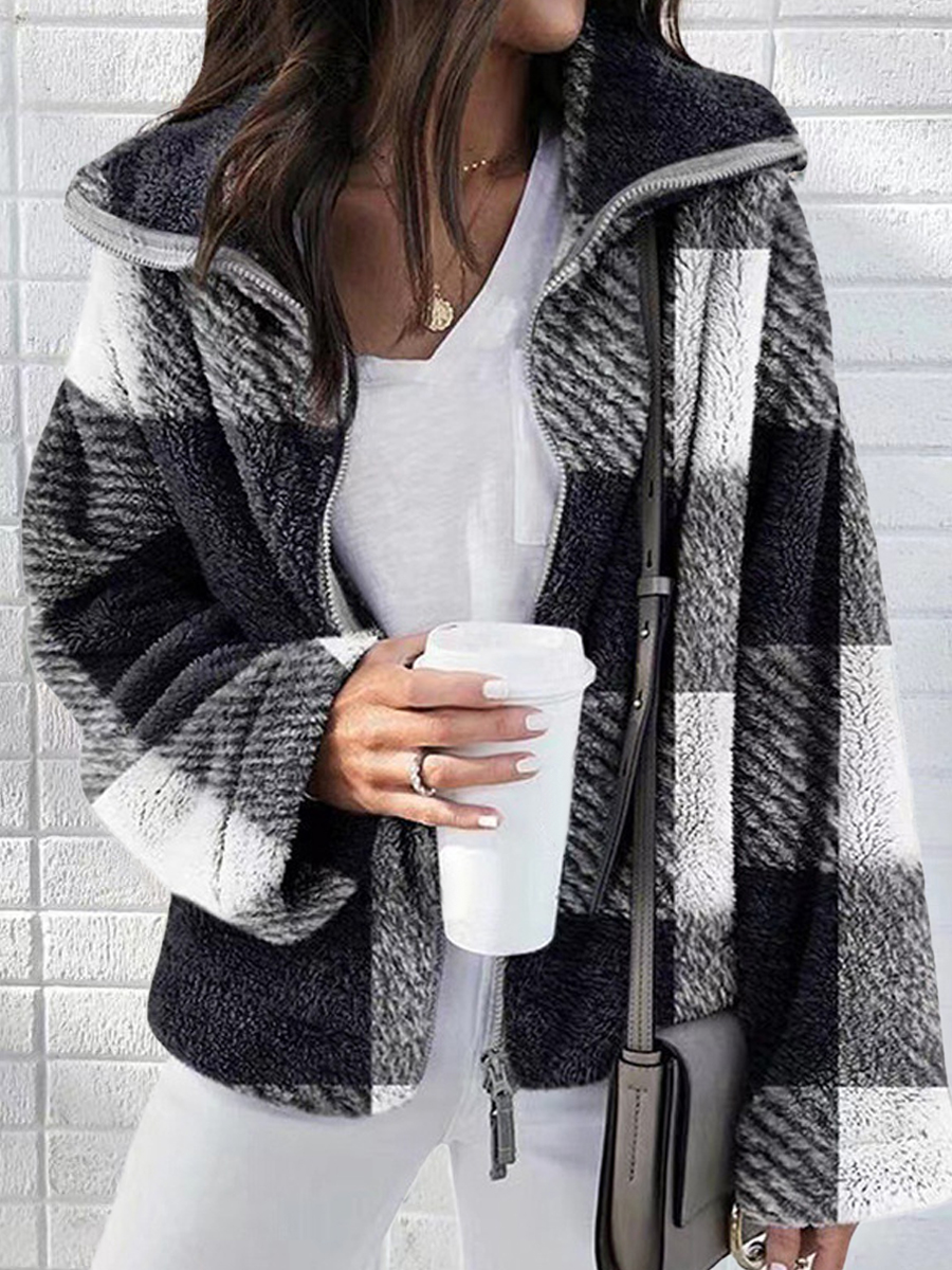 Fall/Winter Double sided Plush Plaid Coat