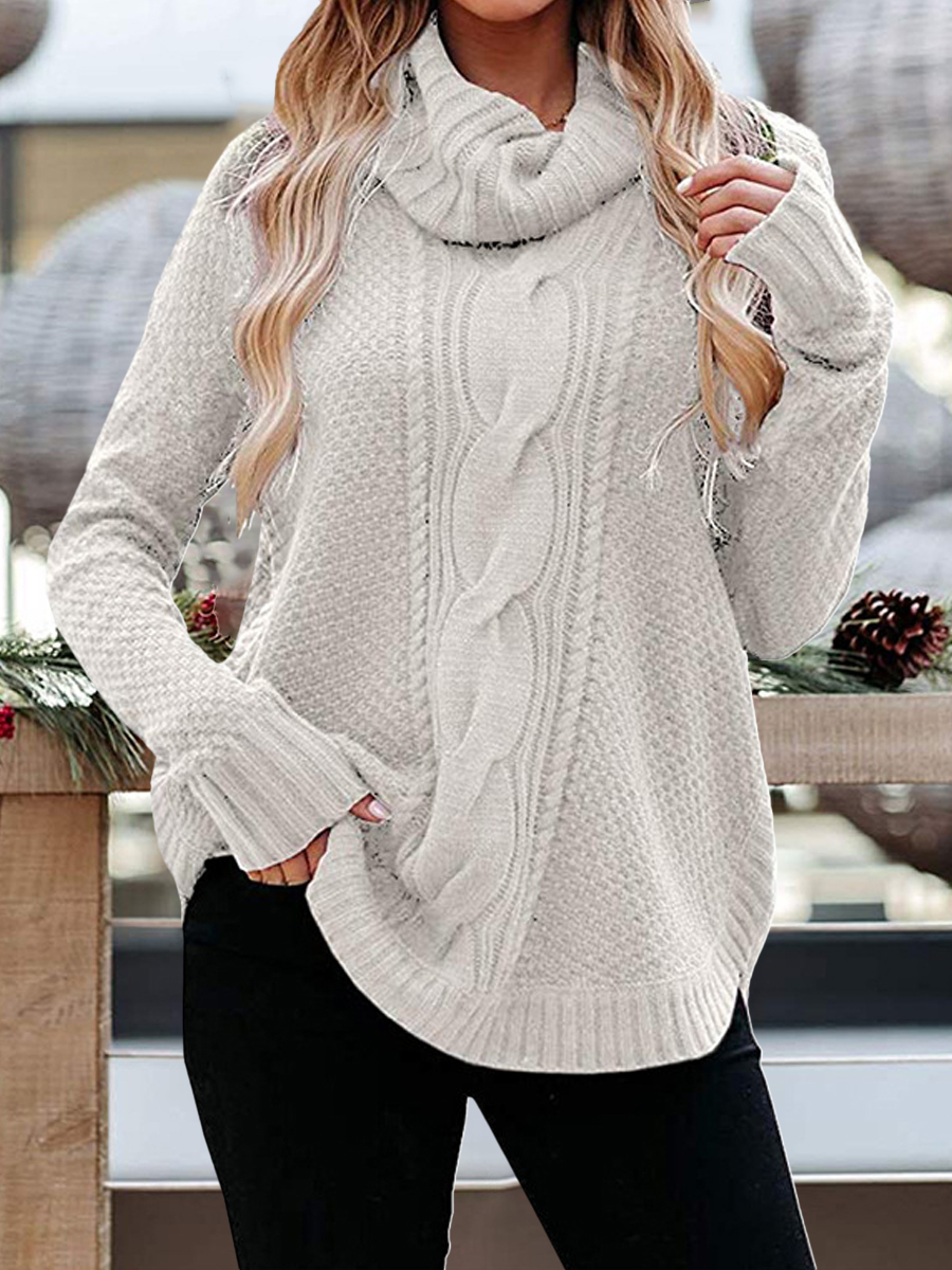 Turtleneck Solid Color Twist Knit Sweater