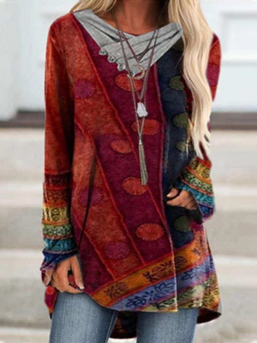 Fall Casual Print Long Sleeve Loosen T Shirt