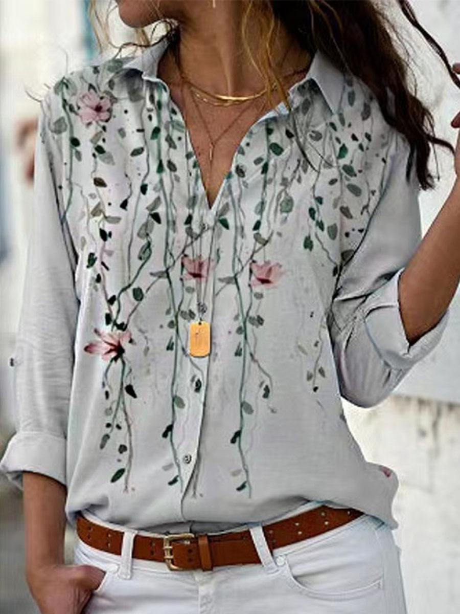 Casual Loose Floral Print Sun Protection Long Sleeve Blouse