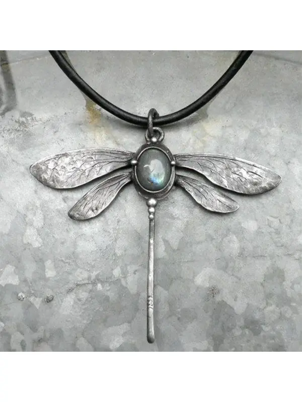 Vintage Dragonfly Moonstone Necklace - Machoup.com 